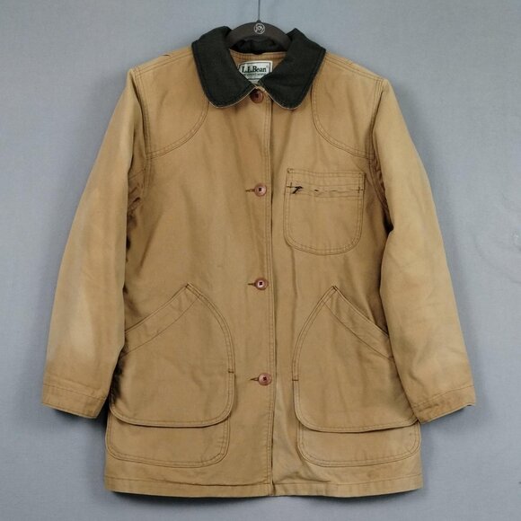 LL Bean Womens Field Winter Coat Canvas Vintage Chore Jacket Wool Linner Size L - Picture 1 of 16